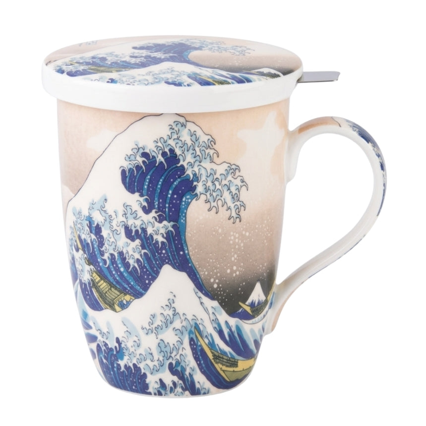 Hokusai the Great Wave Tea Mug w/ Infuser & Lid