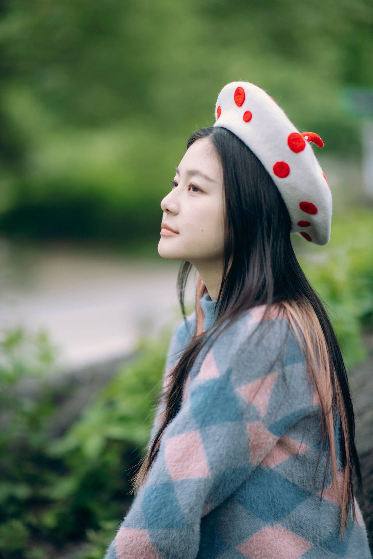 Yellow Pumpkin Black Polka Dot - Hand Felted Wool Beret Hat
