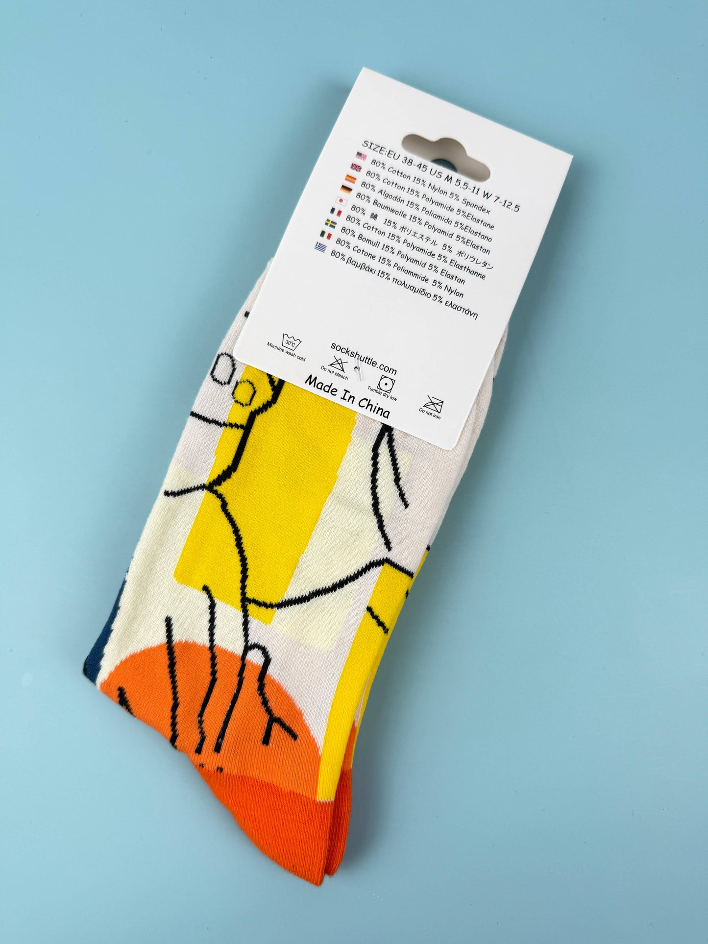 Picasso Collection – Blue & Yellow Line Art Abstract Face Crew Socks