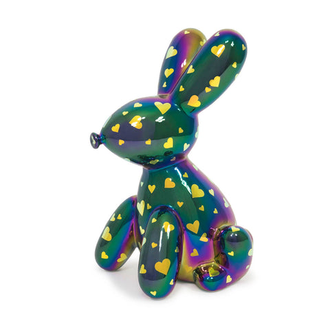 Balloon Piggy Bank - Bunny w/Hearts | Rainbow/Gold