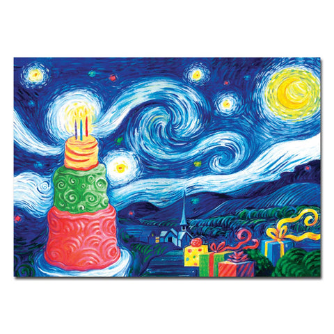 Starry Night with Cake Van Gogh Birthday Card