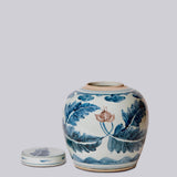 Floral Red, Blue, and White Porcelain Jar