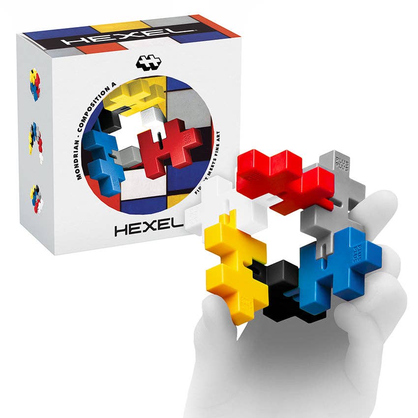 Colorful geometric puzzle with 'HEXEL' branding on a white background