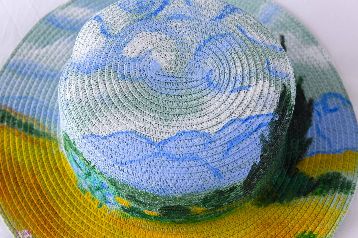 Van Gogh Wheat Field Cypresses - Hand Painted Straw Sun Hat
