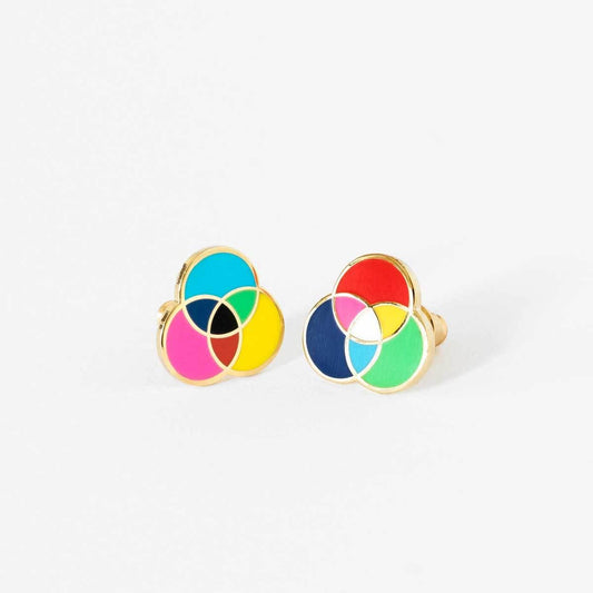 RGB and CMYK Earrings - Gold Colorful Artist Statement Studs