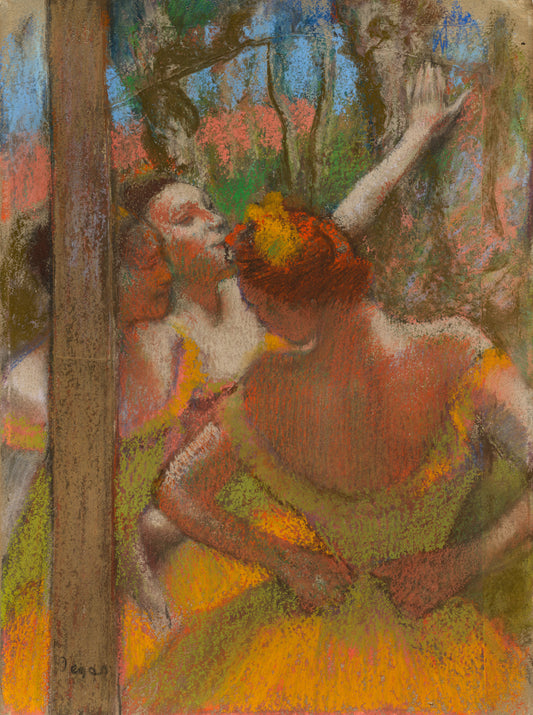 Artistic depiction of two figures in a natural setting with vibrant colors.