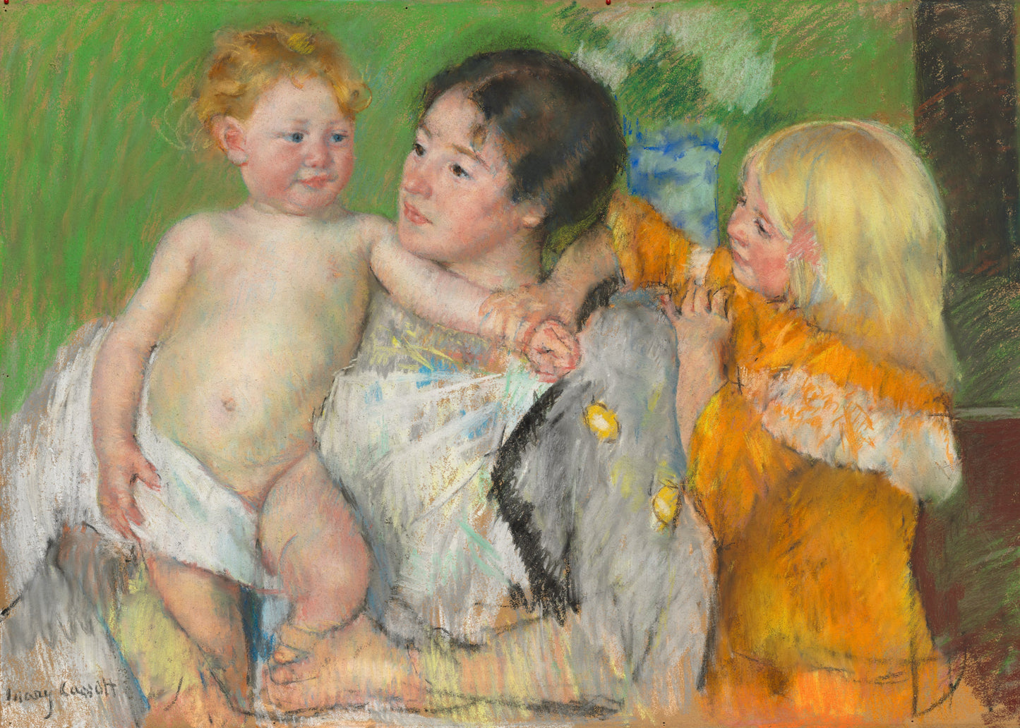 Painting of three children in a natural setting