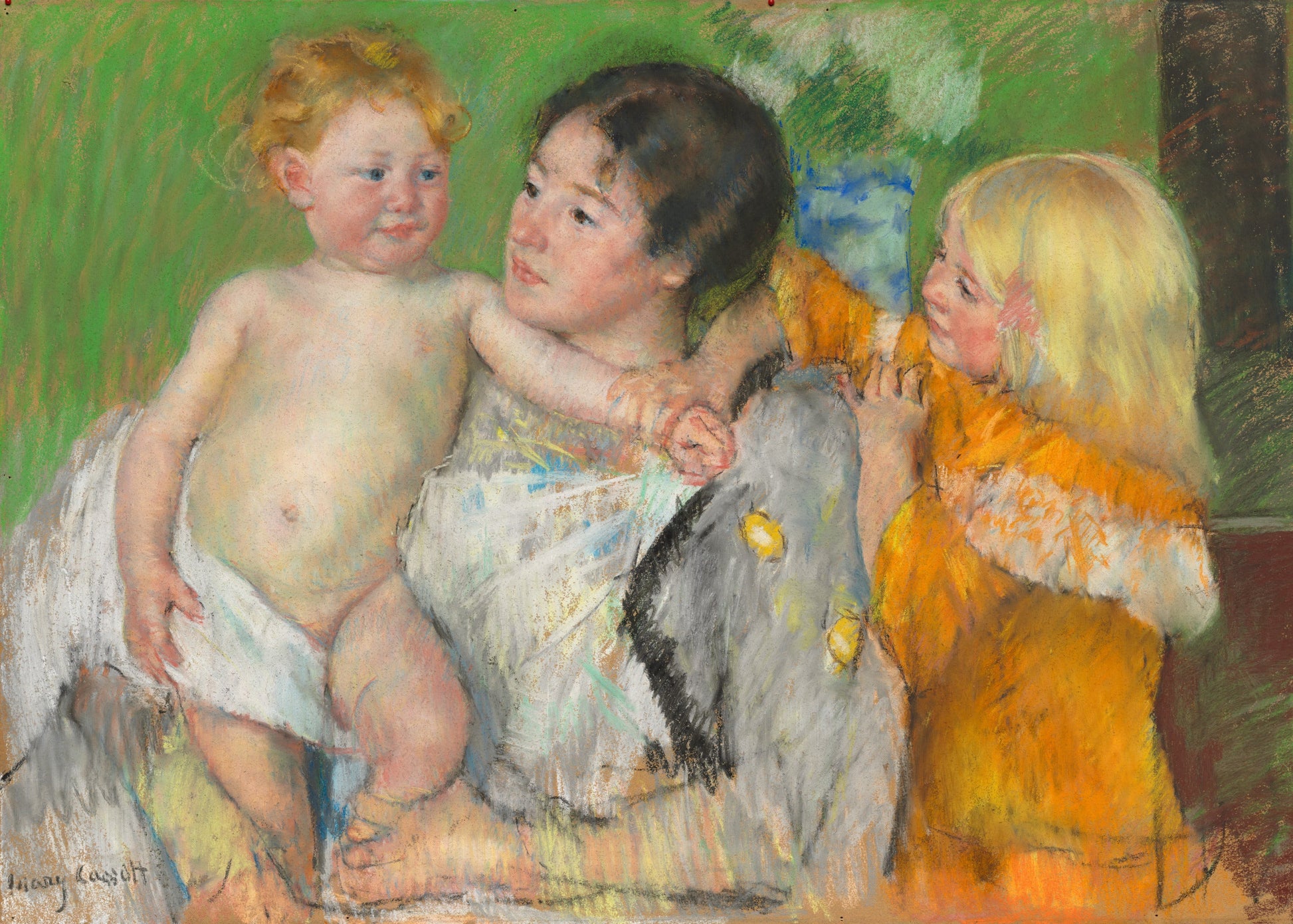 Painting of three children in a natural setting
