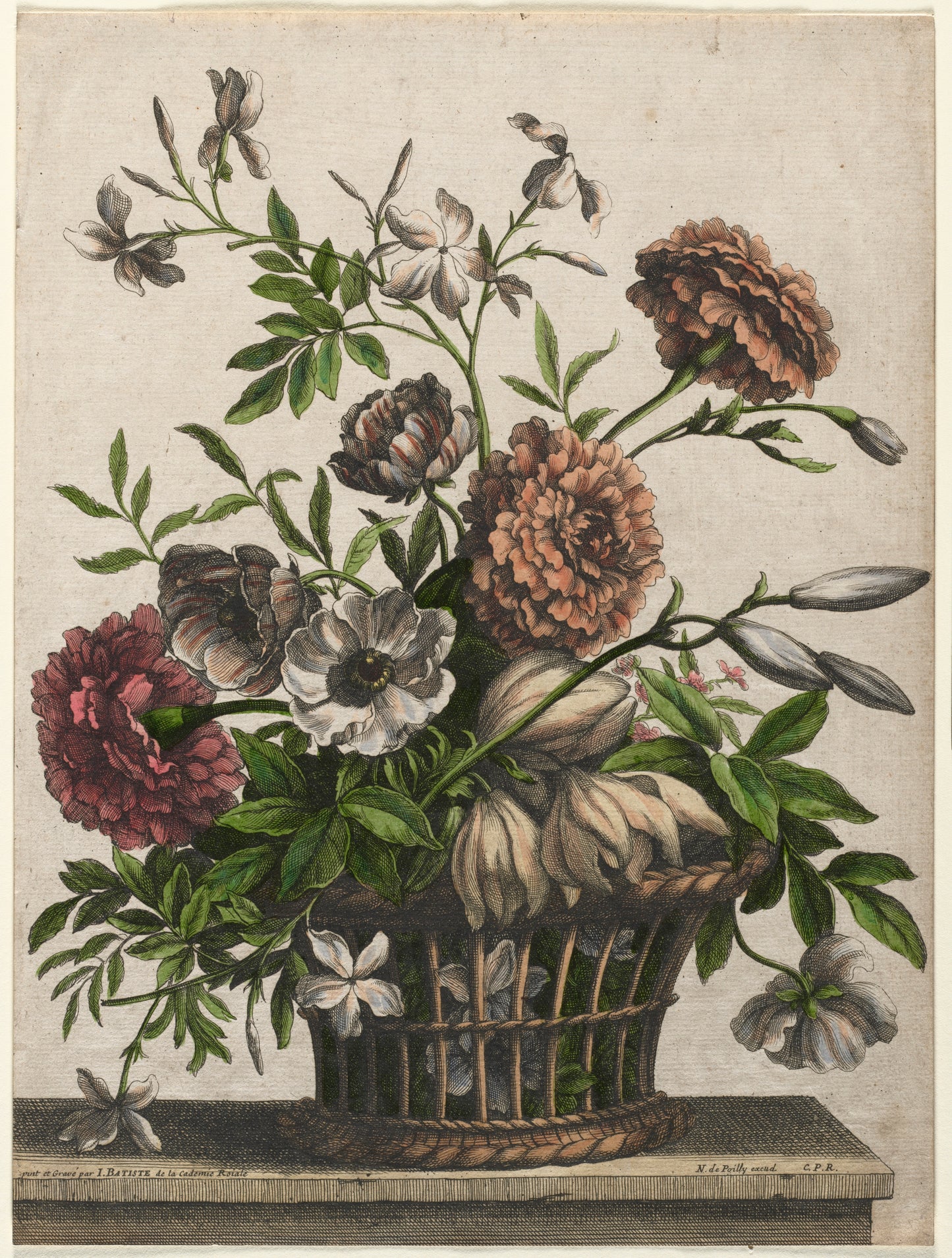 Marigolds, Single Anemone, Jasmine, c. 1680-95. Jean-Baptiste I Monnoyer 5x7 Notecard
