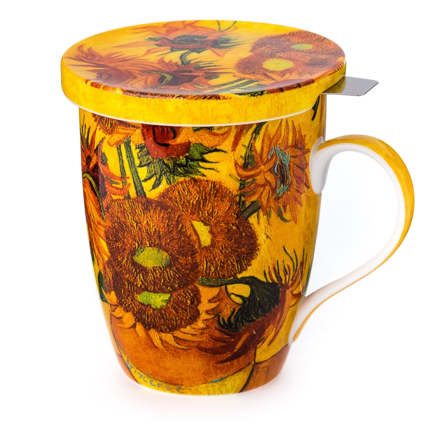 Van Gogh Sunflowers Tea Mug w/ Infuser & Lid