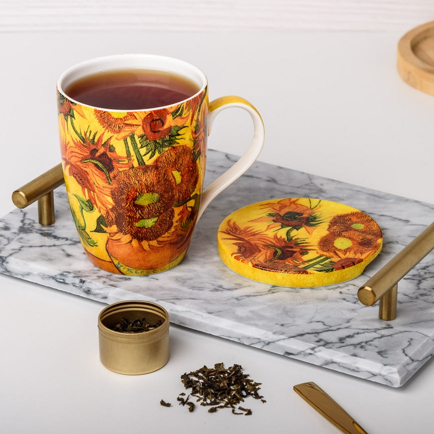 Van Gogh Sunflowers Tea Mug w/ Infuser & Lid