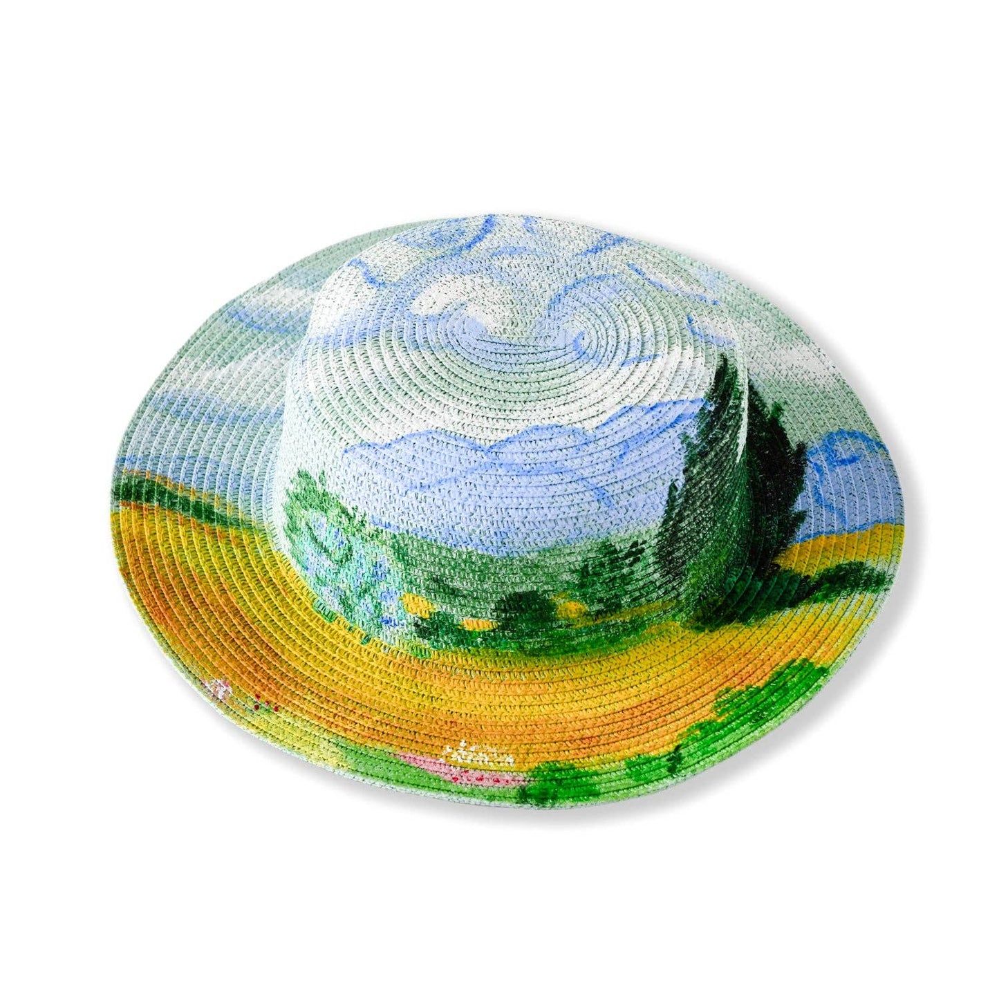 Van Gogh Wheat Field Cypresses - Hand Painted Straw Sun Hat