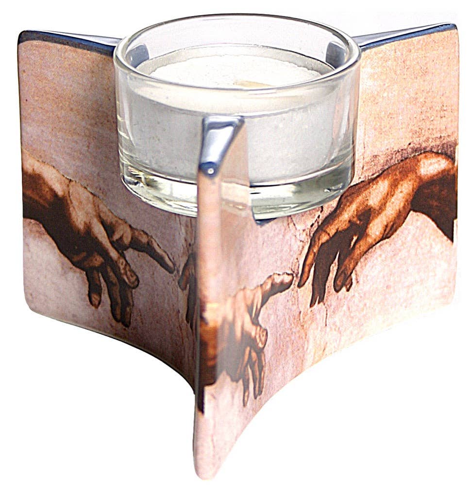 Michelangelo Creation Hands Spark of Life Sistine Chapel Ceramic Tealight