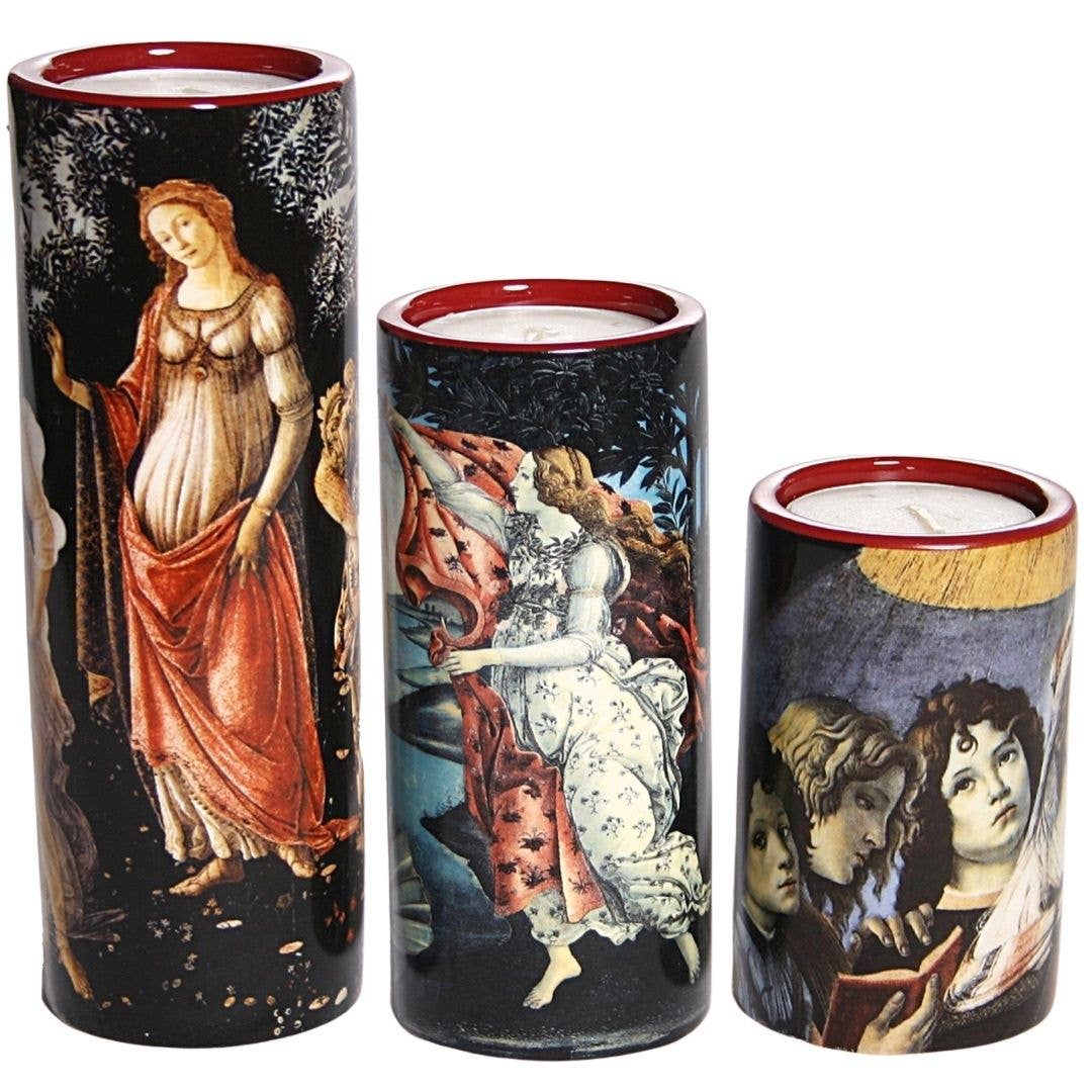 Botticelli Women Venus Three Graces Mary Tealight Ceramic Candleholder Set of Three 5.9H