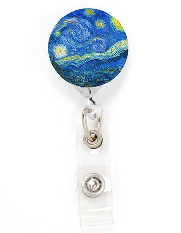 Buttonsmith VanGogh Starry Night Tinker Reel Retractable Badge Reel - Made in the USA