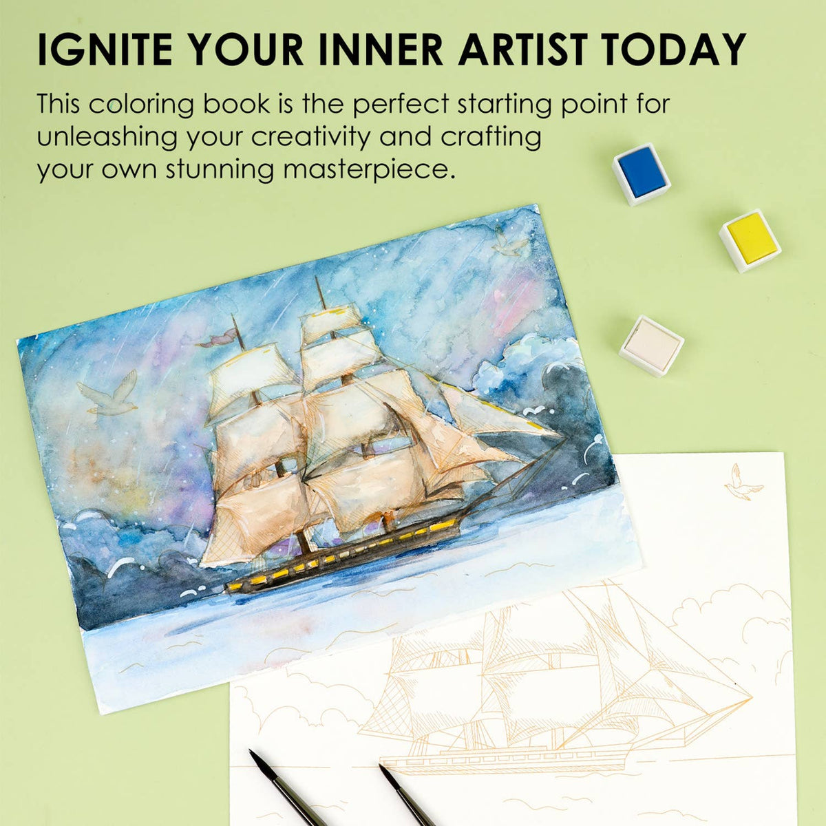 15 Sheets 140LB Landscape-Themed Watercolor Coloring Book