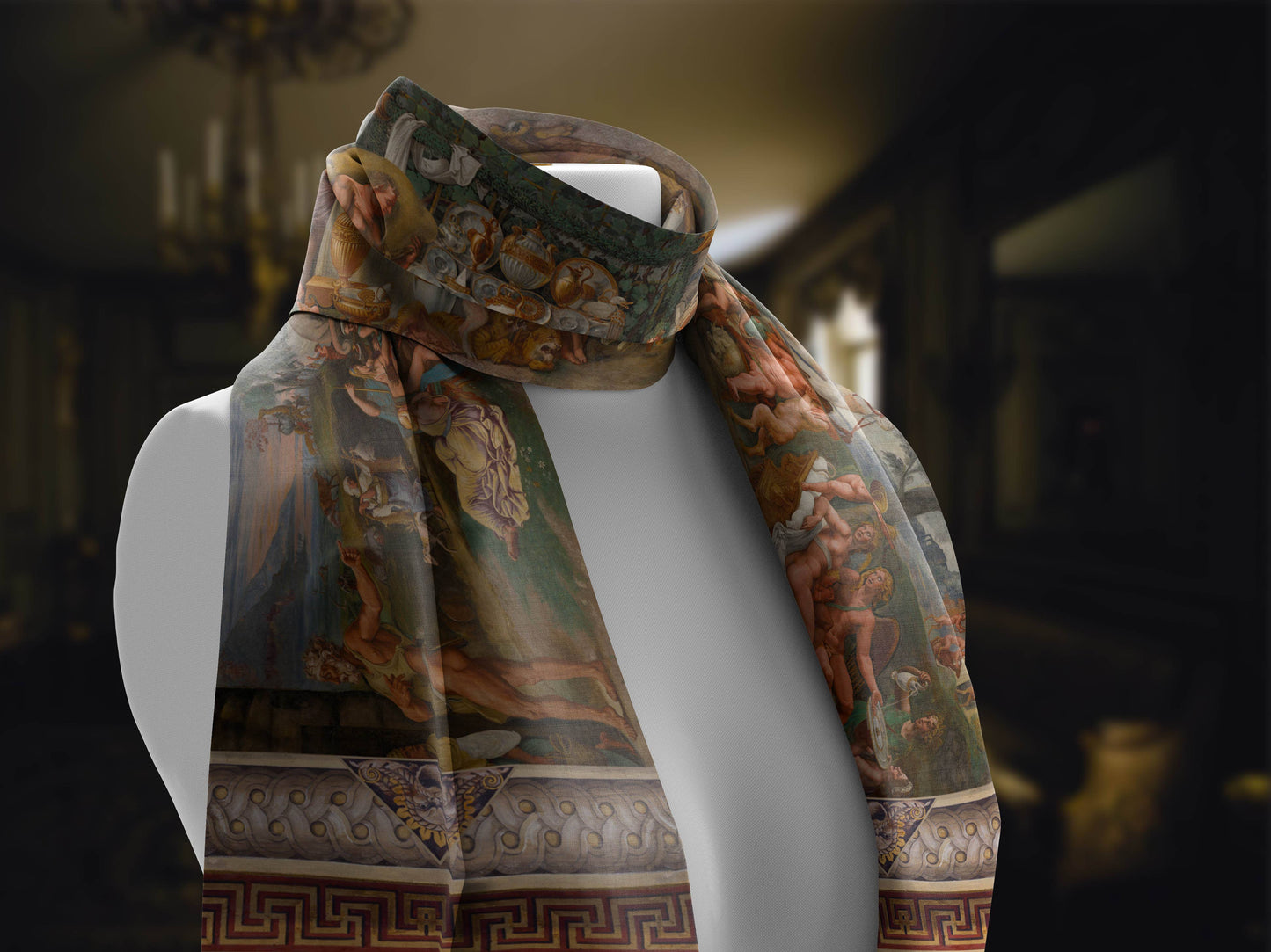 Love and Psyche by Giulio Romano from Palazzo del Te Mantua, Luxurious Long Scarf/Boho Head Wrap, Made to Order, Handmade and Cruelty Free