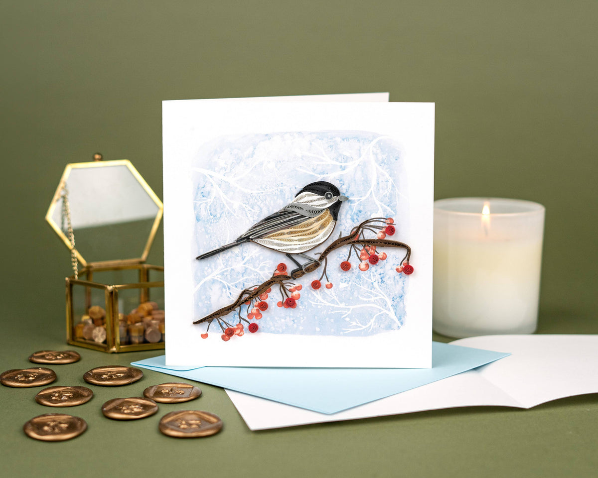 Quilled Winter Chickadee Greeting Card