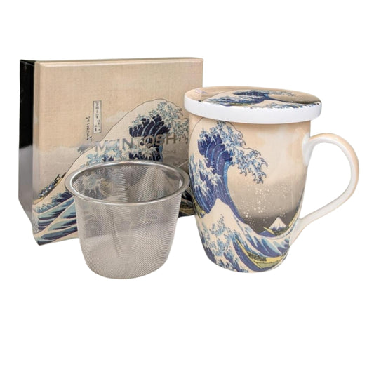Hokusai the Great Wave Tea Mug w/ Infuser & Lid