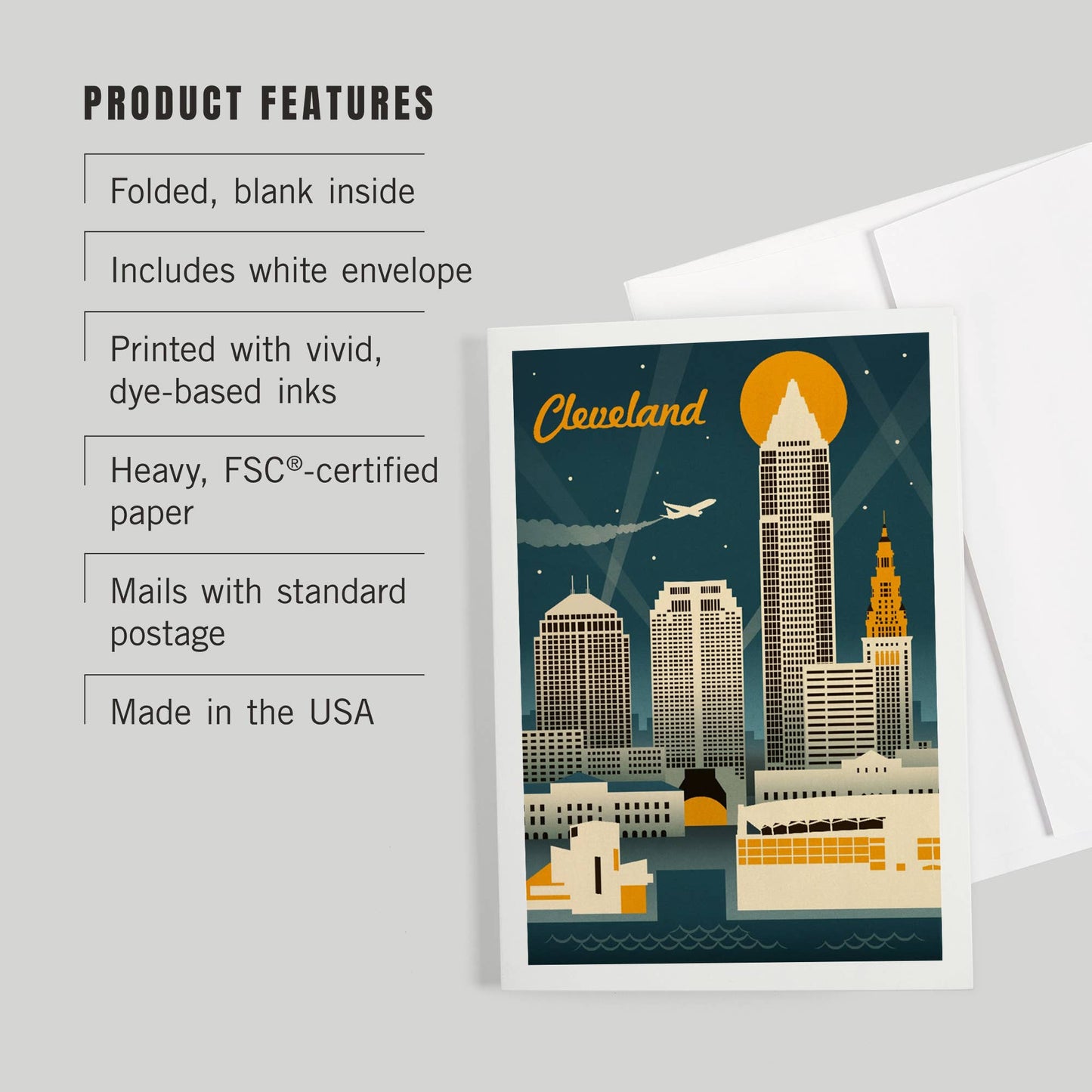 GREETING CARD Cleveland, Ohio, Retro Skyline