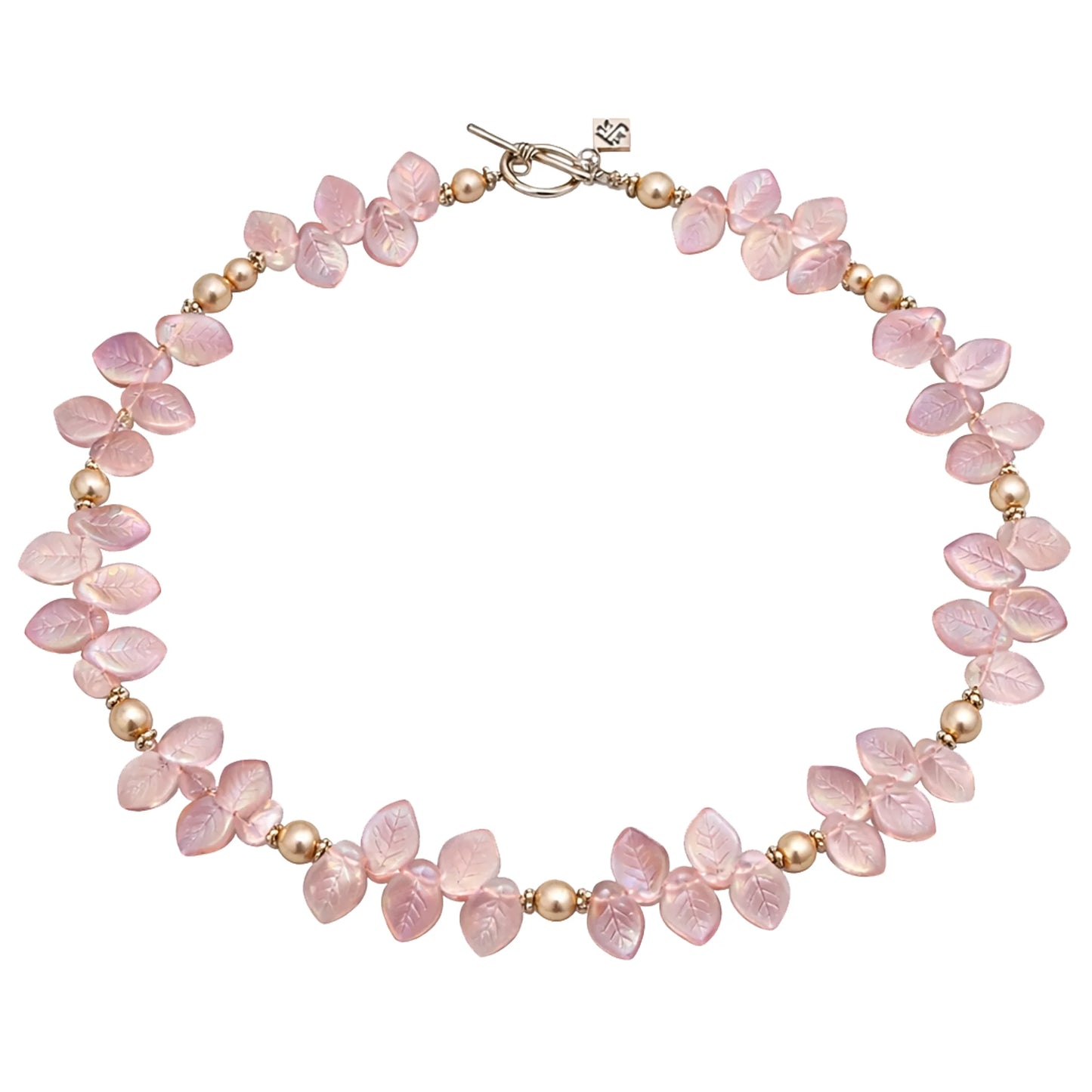 Pink Glass Leaves With Cultured Pearls Choker