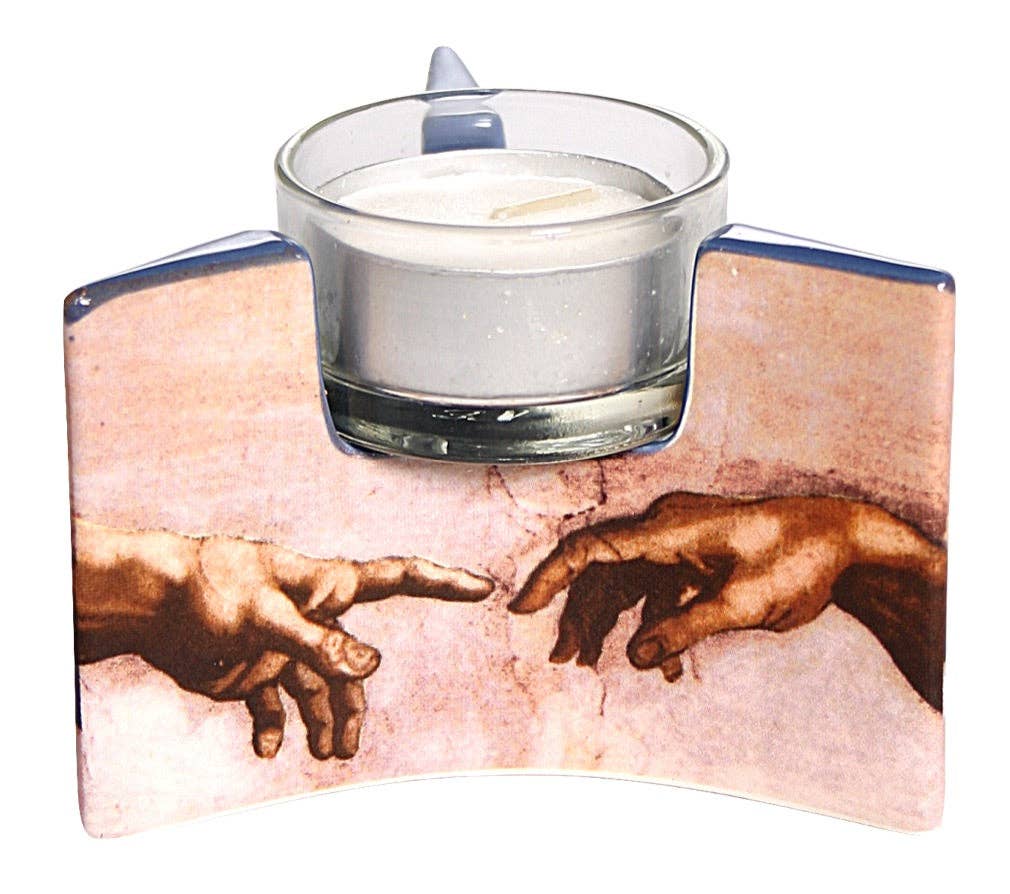 Michelangelo Creation Hands Spark of Life Sistine Chapel Ceramic Tealight