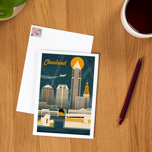 GREETING CARD Cleveland, Ohio, Retro Skyline