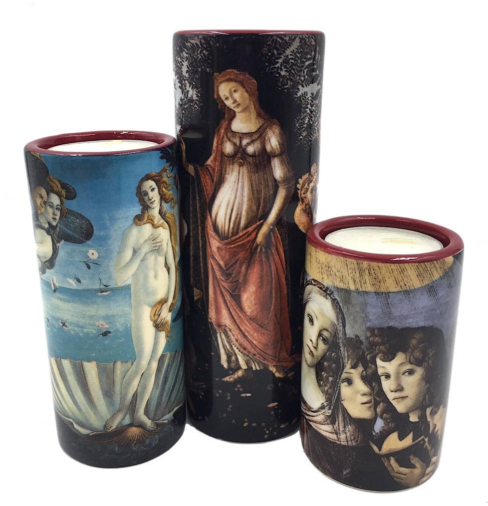Botticelli Women Venus Three Graces Mary Tealight Ceramic Candleholder Set of Three 5.9H