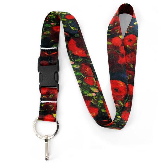 Van Gogh Poppies Premium Lanyard - with Buckle and Flat Ring - Made in the USA