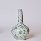 Green and Blue Porcelain Cranes and Clouds Globe Vase