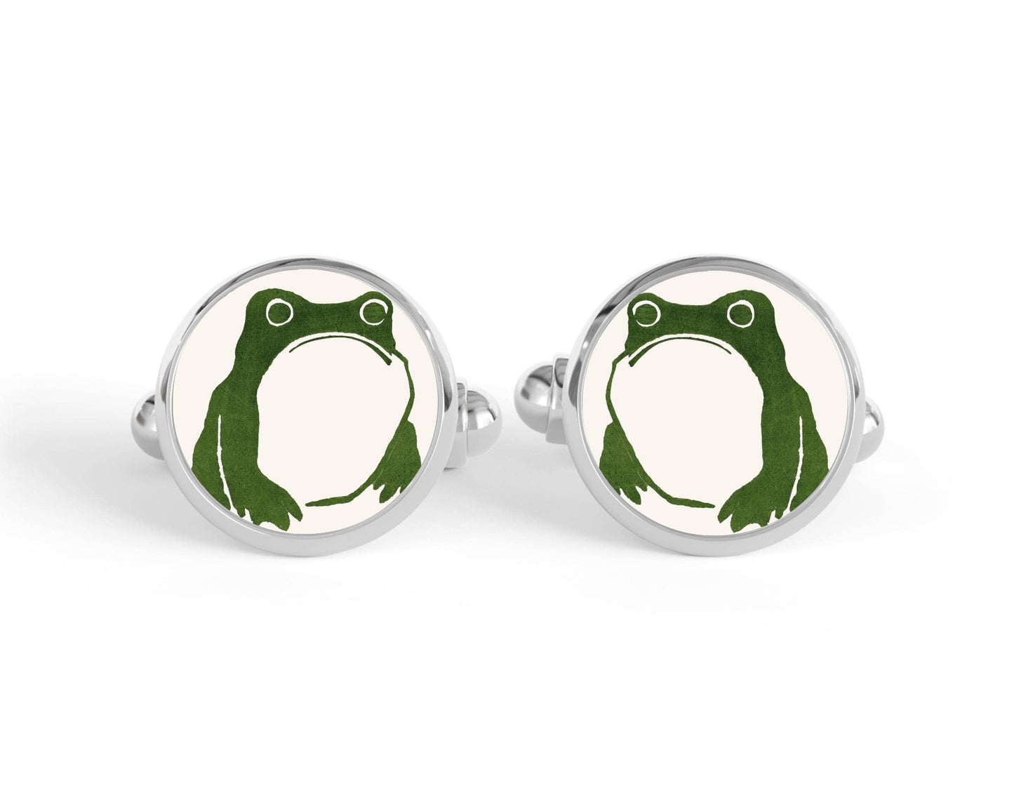 Grumpy Frog Cufflinks | Vintage Art | Silver Plate