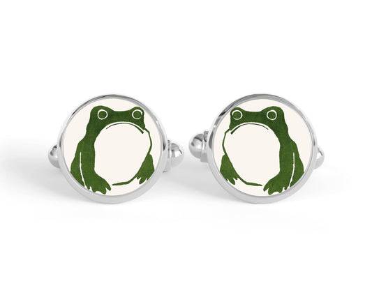 Grumpy Frog Cufflinks | Vintage Art | Silver Plate