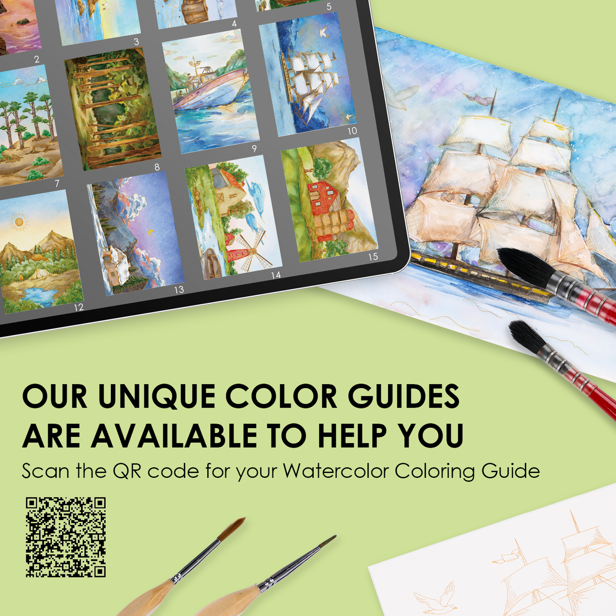 15 Sheets 140LB Landscape-Themed Watercolor Coloring Book