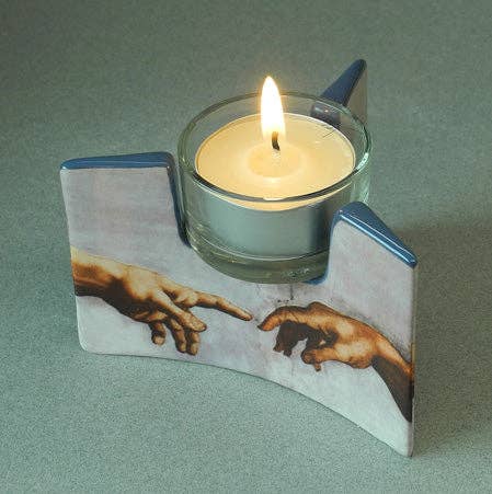 Michelangelo Creation Hands Spark of Life Sistine Chapel Ceramic Tealight