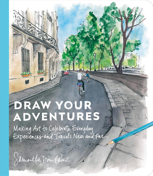 Book cover with illustration of a street scene and bicycles, featuring the text 'Draw Your Adventures' by Shemthe Dvor Edler.