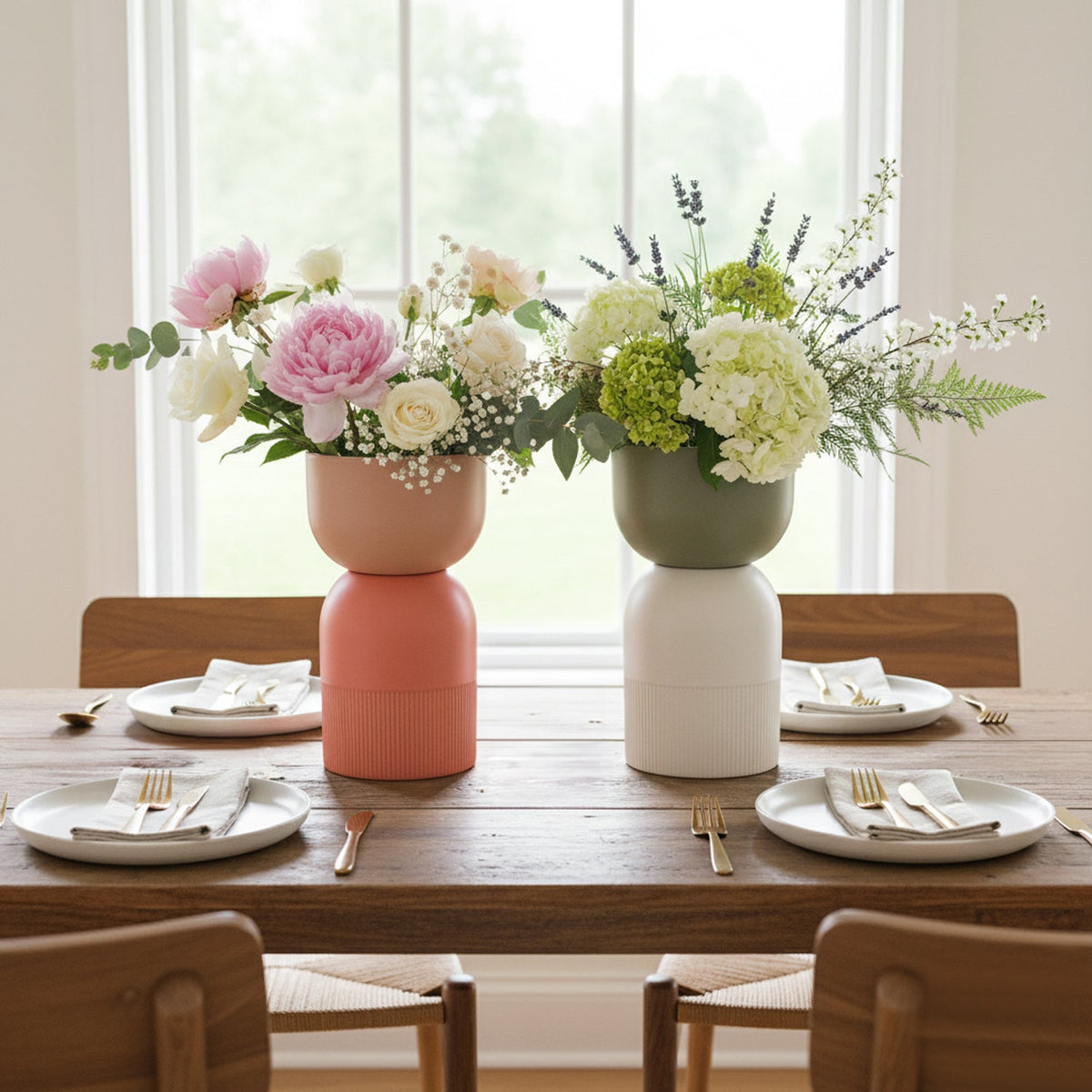 Flip Reversible Ceramic Vase – Ivory & Olive Medium
