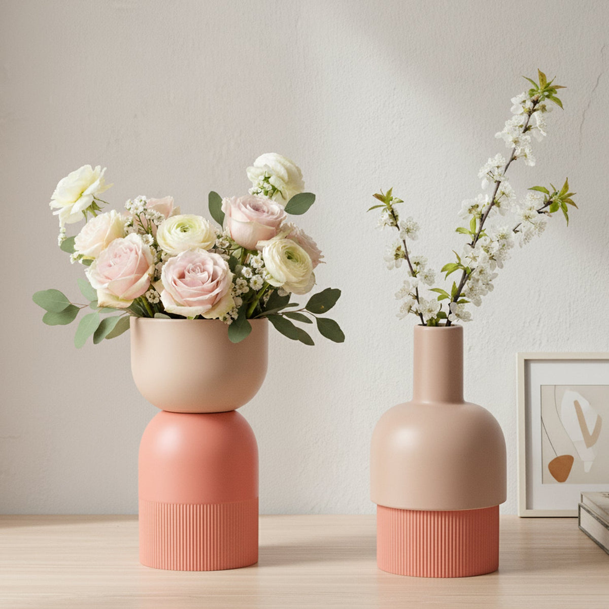 Flip Reversible Ceramic Vase – Coral and Nude Medium
