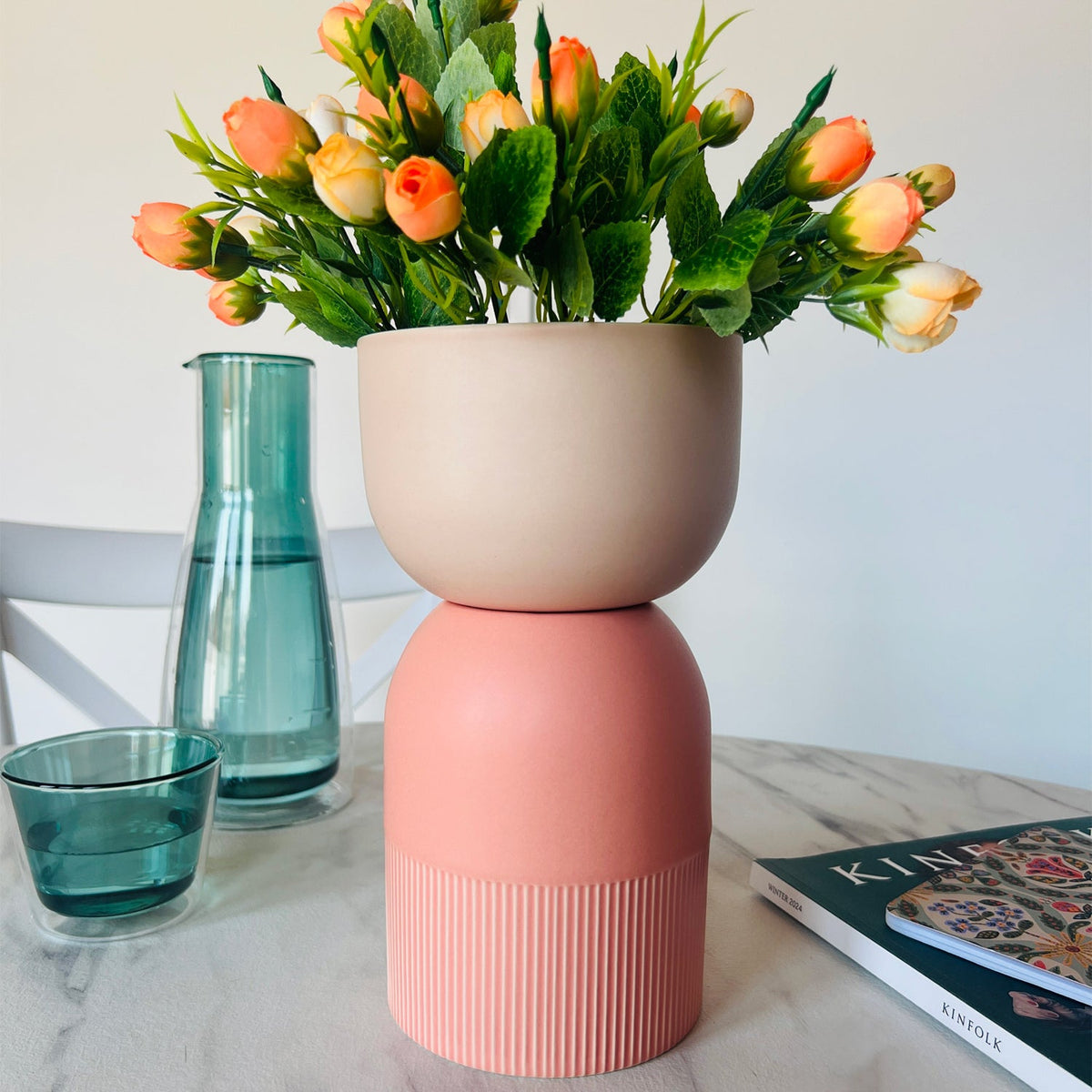 Flip Reversible Ceramic Vase – Coral and Nude Medium