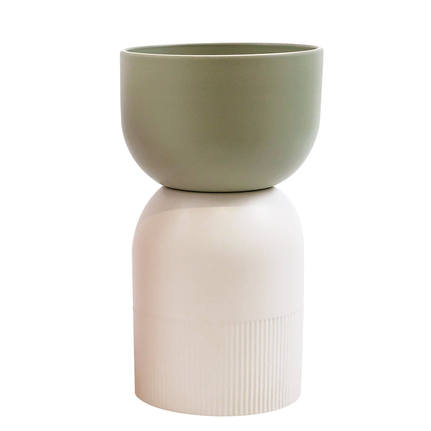 Flip Reversible Ceramic Vase – Ivory & Olive Medium