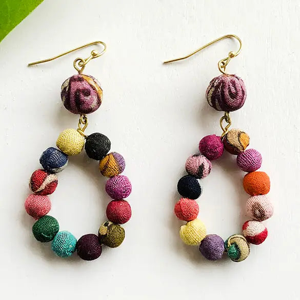 Kantha Dangling Teardrop Earrings