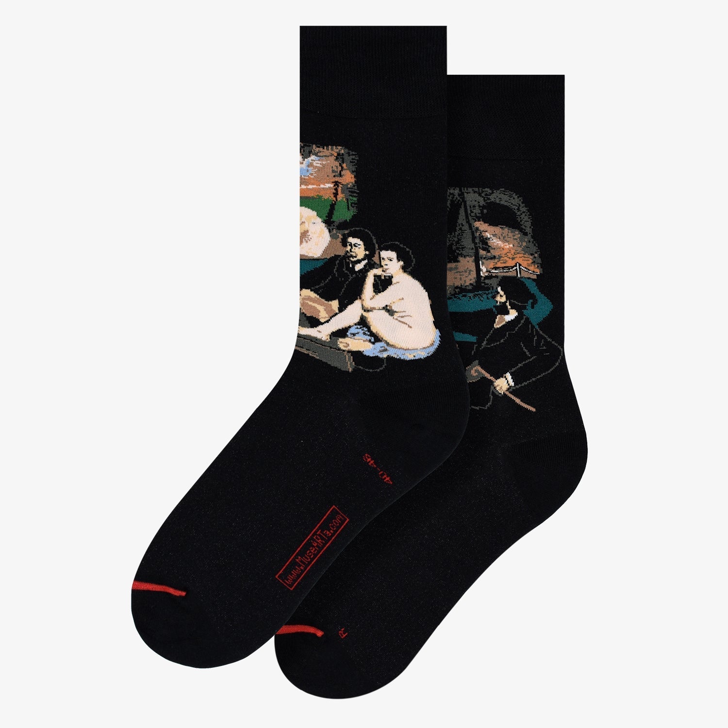 Black socks with artistic design on a white background