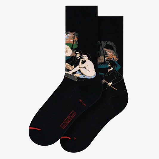 Black socks with artistic design on a white background