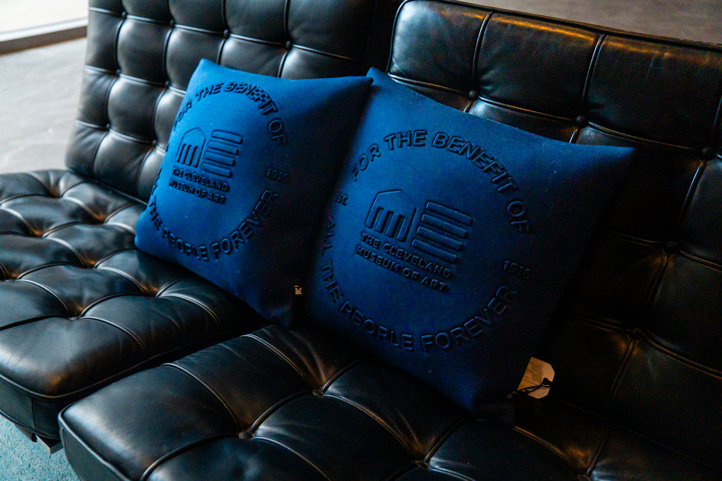 "For the Benefit" Embossed Cushion Indigo Blue