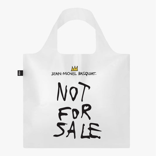 White tote bag with 'Not for Sale' text and Jean-Michel Basquiat logo on a white background