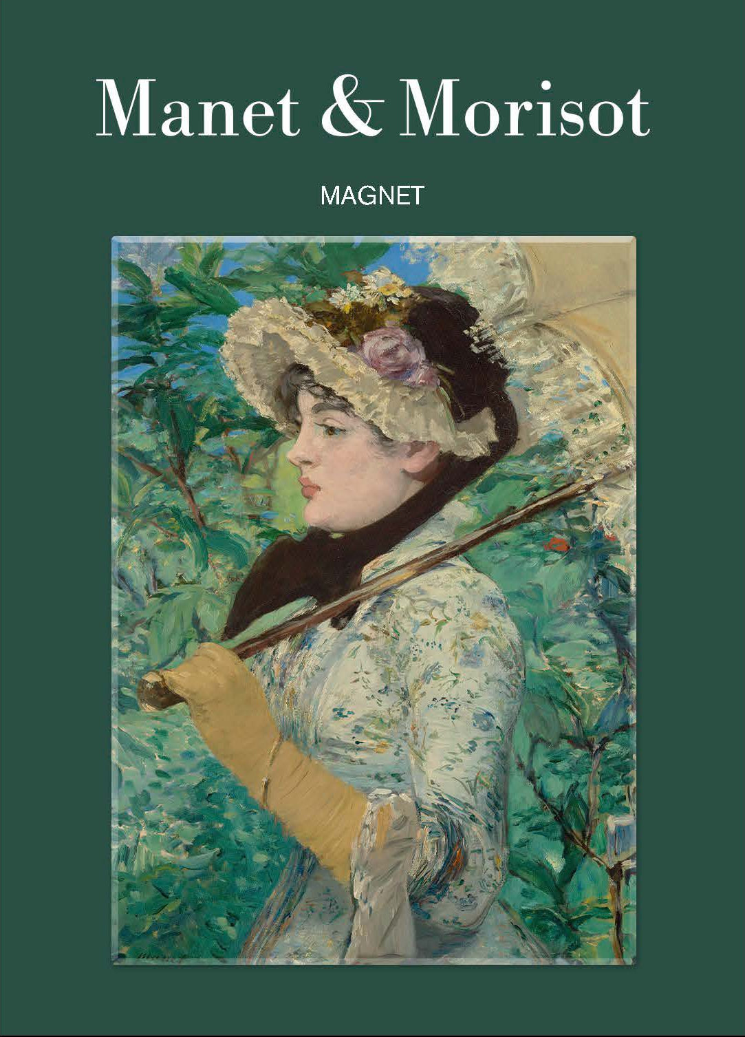 Magnet of 'Manet & Morisot' featuring artwork and text on a green background