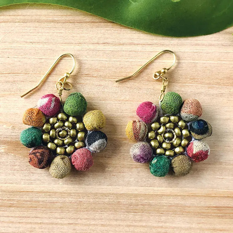 Kantha Sunflower Earrings