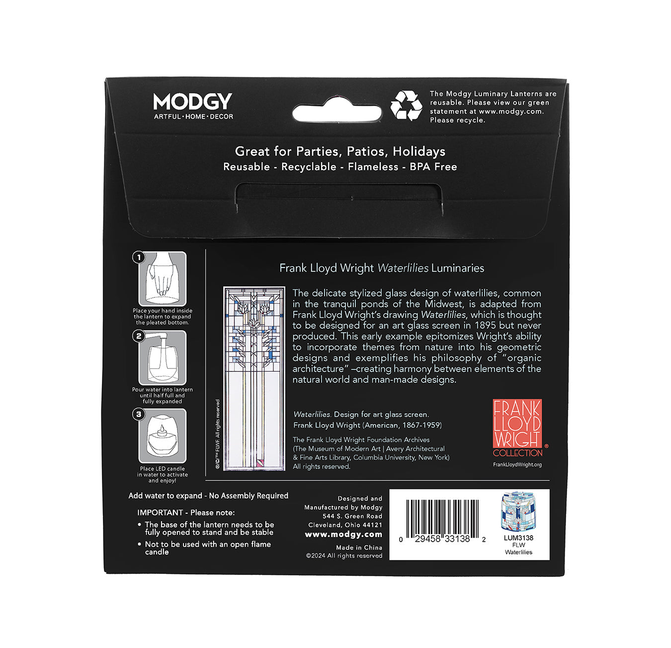 Frank Lloyd Wright Waterlilies Luminary