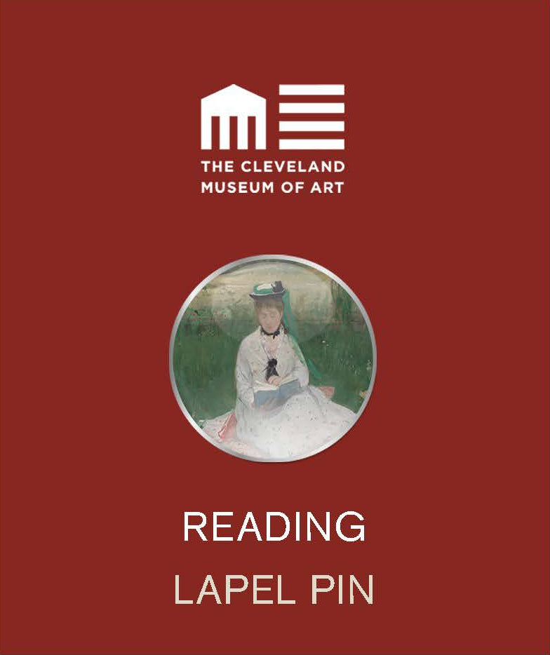 Red card with a lapel pin and Cleveland Museum of Art branding