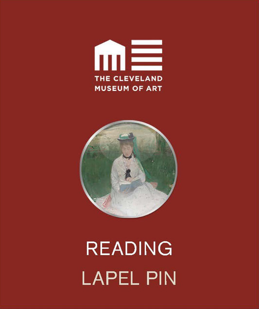 Red card with a lapel pin and Cleveland Museum of Art branding