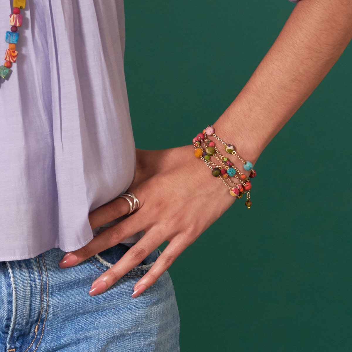 Kantha Sprinkled Chains Bracelet